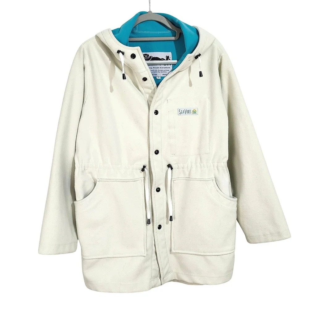 RARE Surf-Fur Sea Vibes Swim Jacket Small Unisex Cream‎ Changing Robe Boat Coat
